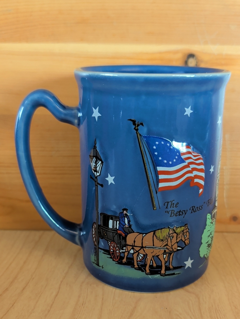 Philadelpia, Blue Embossed Patriotic Ceramic Art Deco 3D  Coffee/Tea Mug.🌟🌟🌟